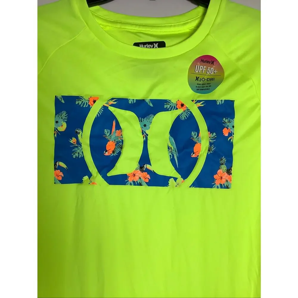 Hurley Boys Medium Green Graphic Short Sleeve Rash Guard T Shirt Beach C3-6